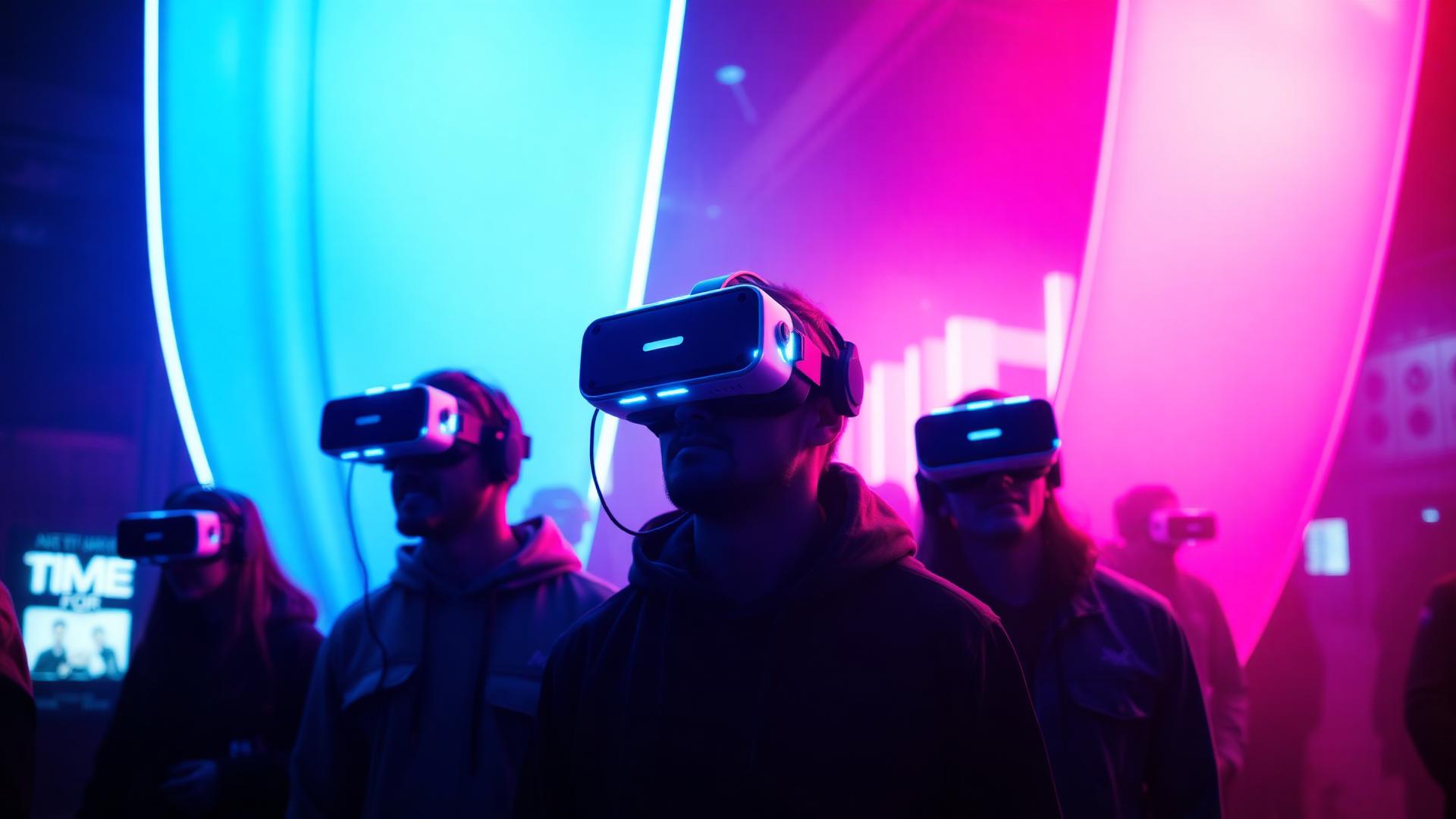 Spelare med VR-headset i neonbelyst arena